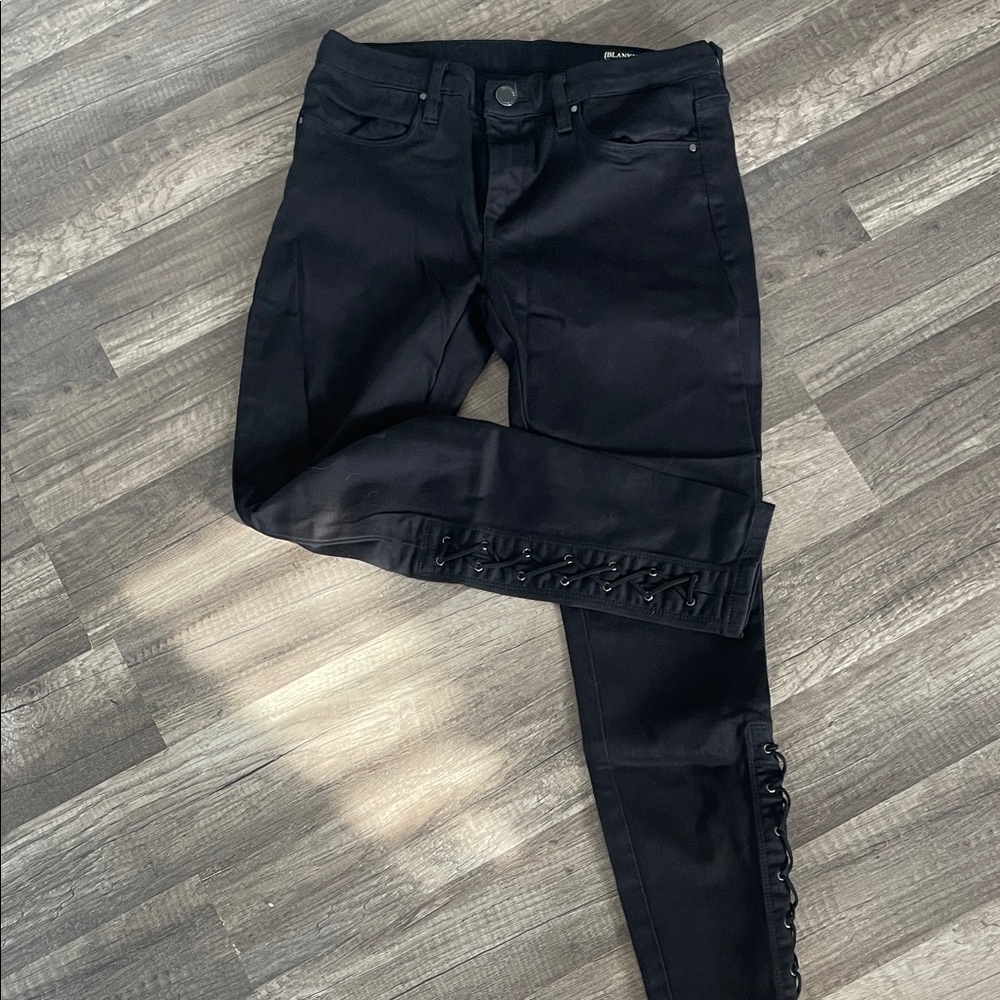 Blank NYC Black Skinny Jeans with Lace Up Leg 27”